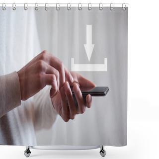 Personality  Download Concept Above A Smartphone Held By A Man Shower Curtains