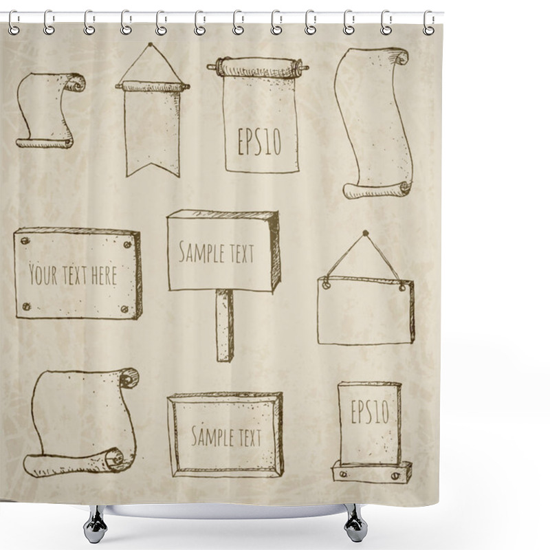 Personality  Set Of Sketch Frames Hand-drawn In Vintage Style. Shower Curtains