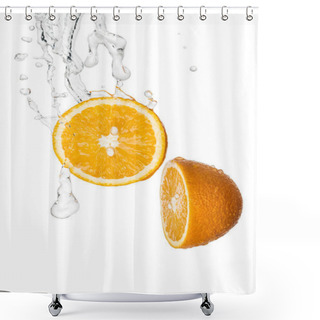 Personality  Fresh Orange Halves With Clear Water Splash Isolated On White Shower Curtains
