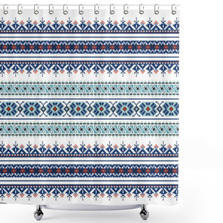 Personality  Set Of Ethnic Ornament Pattern In Blue Colors Shower Curtains