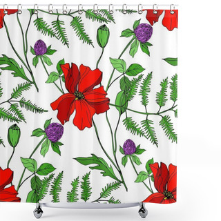 Personality  Vector Wildflowers Floral Botanical Flowers. Black And White Engraved Ink Art. Seamless Background Pattern. Shower Curtains