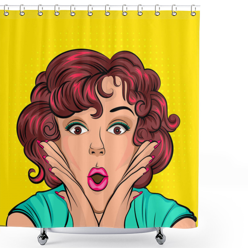 Personality  Surprised Young Woman Doing Wow Shower Curtains