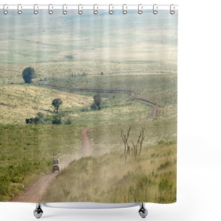 Personality  Jeep Along A Trail In Ngorongoro Conservation Area Shower Curtains