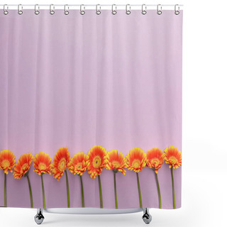 Personality  Top View Of Orange Gerbera Flowers On Violet Background With Copy Space Shower Curtains