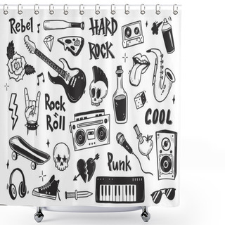Personality  Rock N Roll, Punk Music Doodle Set. Shower Curtains