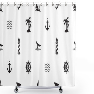 Personality  Boat Anchor Seamless Pattern Vector Pirate Helm Nautical Shark Fin Maritime Tropical Island Palm Tree Coconut Summer Beach Ocean Tile Background Isolated Repeat Wallpaper Shower Curtains