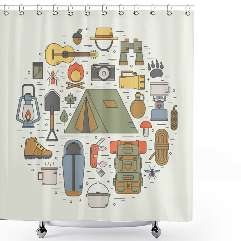 Personality  Camping linear icons concept shower curtains