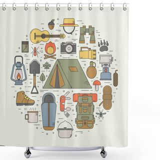 Personality  Camping Linear Icons Concept Shower Curtains
