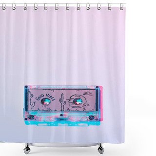 Personality  Top View Of Mixtape With Good Vibes Inscription On Purple Background Shower Curtains