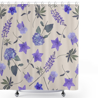 Personality  Seamless   Pattern Of Blue Flowers Shower Curtains