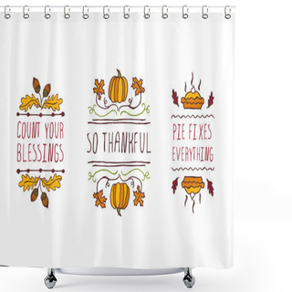 Personality  Set Of Thanksgiving Elements And Text On White Background Shower Curtains