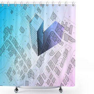 Personality  Imaginary Cadastral Map Of Territory With Building In The Center - Land Registry Concept Illustration - Note: The Map Background Is Totally Invented And Does Not Represent Any Real Place. Shower Curtains