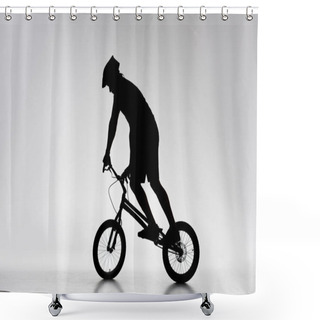 Personality  Silhouette Of Trial Cyclist Balancing On Bicycle On White Shower Curtains
