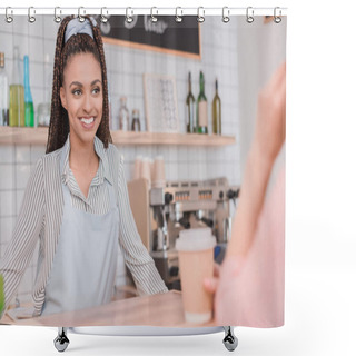 Personality  Barista Standing Behind Counter Shower Curtains