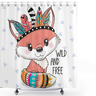 Personality  Cute Cartoon Tribal Fox With Feathers On A White Background Shower Curtains