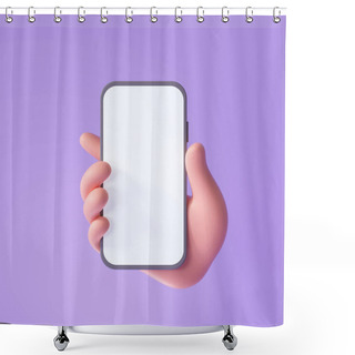 Personality  3D Cartoon Hand Holding Smartphone Isolated On Purple Background, Hand Using Mobile Phone Mockup. 3d Render Illustration Shower Curtains