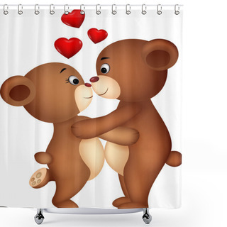 Personality  Bear Couple Cartoon Kissing Shower Curtains