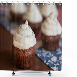 Personality  Chocolate Cupcakes With Cream Cheese Frosting Shower Curtains
