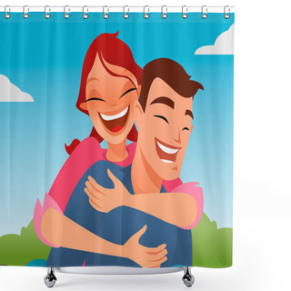 Personality  Happy Couple Playing Piggyback.vector Based Illustration Shower Curtains