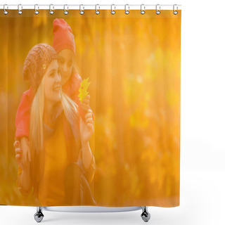 Personality  Mother Giving Daughter Piggyback Ride In Autumn Woodland Shower Curtains