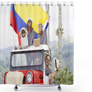 Personality  Happy Family In Old Car Shower Curtains