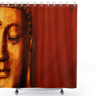 Personality  Buddha Face With Red Background Shower Curtains