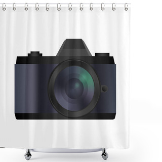 Personality  Retro Look Camera. Film, Mirrorless. Isolated On White Shower Curtains