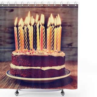 Personality  Birthday Cake With Some Lit Candles, Filtered Shower Curtains