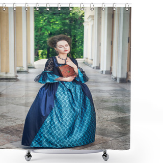 Personality  Beautiful Woman In Blue Medieval Dress With Book  Shower Curtains