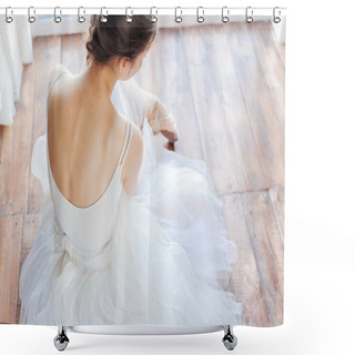 Personality  Young Ballerina Standing On Poite At Barre In Ballet Class Shower Curtains