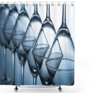 Personality  Row Of Luxury Transparent Martini Glasses On Grey With Reflections Shower Curtains
