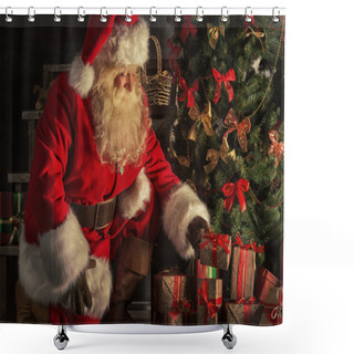 Personality  Santa Is Placing Gift Boxes Shower Curtains