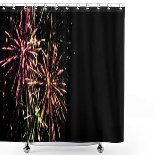 Personality  Panoramic Shot Of Colorful Fireworks In Night Sky, Isolated On Black Shower Curtains