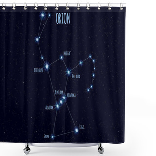 Personality  Orion Constellation, Vector Illustration With The Names Of Basic Stars Against The Starry Sky Shower Curtains