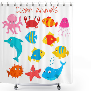Personality  Cute Sea Animals Set Shower Curtains