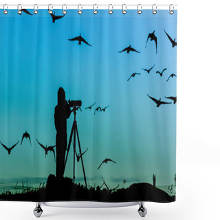 Personality  Bird Watcher Silhouette Shower Curtains