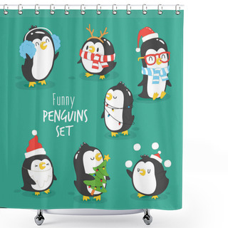 Personality  Christmas Penguins Set Shower Curtains