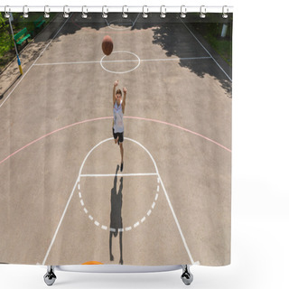 Personality  Young Man Making Free Throw On Basketball Court Shower Curtains
