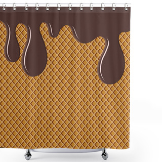 Personality  Waffle Pattern And Flowing Chocolate Or Soft Glaze. Waffle Confectionery Texture. Vector Illustration For Your Design. Eps 10. Shower Curtains