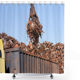 Personality  Crane Grabber Loading A Truck With Metal Scrap Shower Curtains