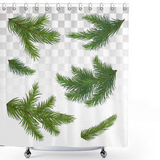 Personality  A Large Set Of Different Green Pine Branches. Isolated. Christmas. Decor. Green Lush Spruce Or Pine Branch. Fir Tree Branch Isolated On White Vector Christmas Element.  Vector Illustration. Eps 10. Shower Curtains