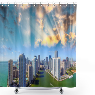 Personality  Sunset Over Downtown Miami And Brickell, Aerial View Shower Curtains