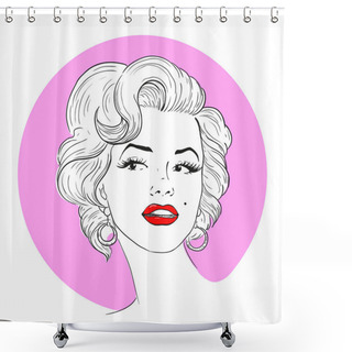 Personality  MARCH 1, 2017: A Vector Illustration Of A Portrait Of Marilyn Monroe. Cartoon Portrait Isolated, Vector Editorial. Shower Curtains