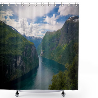 Personality  Aerial Panorama View To Geiranger Fjord From Trollstigen At Norway Shower Curtains