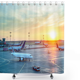 Personality  Modern Airport At Sunset Shower Curtains
