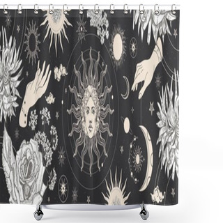 Personality  Black Magic Banner For Astrology, Fortune Telling, Horoscopes. Space Background. Shower Curtains