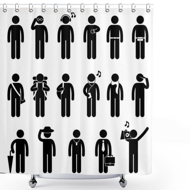 Personality  Man Male Fashion Wear Body Accessories Icon Symbol Sign Pictogram Shower Curtains