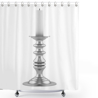 Personality  Silver Candlestick With Candle Isolated On White Background Shower Curtains