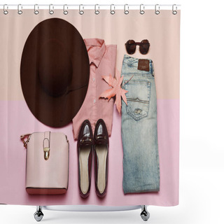 Personality  Fashionable Outfit For Lady Shoes And Hat. Denim. Stylish Access Shower Curtains
