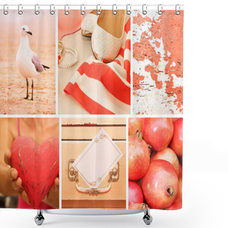 Personality  Collage Of Photos In Pink Colors Shower Curtains